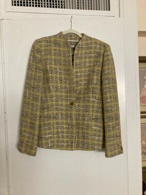 VINTAGE TALBOTS COLLECTION WOMEN'S GREEN GRAY BOUCLE TWEED JACKET SZ 10